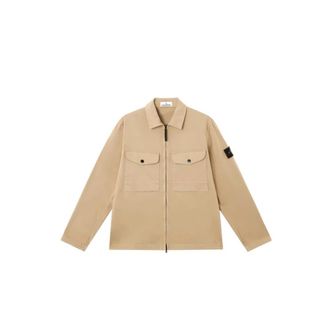 Stone Island Stretch Katoen Satijnen Overshirt - Heren - Zomerjassen - Beige - L - Katoen - Jassen
