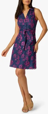 Adrianna Papell Floral Embroidered Sleeveless Fit & Flare Dress in Navy/pink at Nordstrom, Size 16