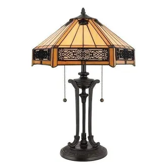 Netlighting Indus 2 Light Tiffany Table Lamp Vintage Bronze E27 in Brown
