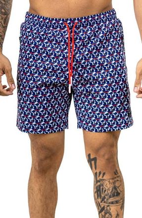 Maceoo Swim Marthyr Print Swim Trunks in Blue at Nordstrom, Size 2
