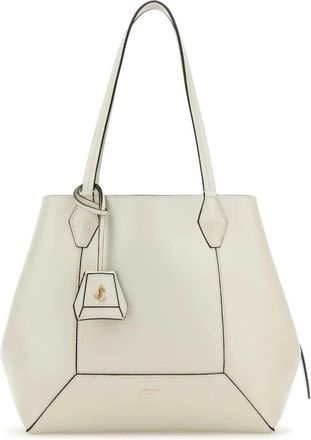 Jimmy Choo London Tassen, Dames, Beige, ONE Size, Leer, Witte Leren Diamanten Shopping Clutch