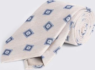 Moss Off White Blue Silk Medallion Tie