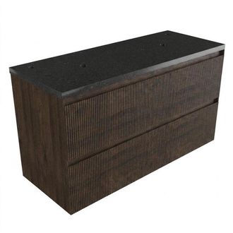 Saniclass Holz Atelier Badkamermeubelset - 120x45x63cm - Noche basalten wastafelblad gepolijst (zwart) - 2 kraangaten - 2 lades - mat eiken charcoal (hout)