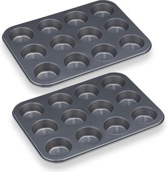 Relaxdays Relaxdays - 16 Moldes Magdalenas, Bandejas Para 12 Muffins Y Cupcakes, Antiadherentes, Acero Al Carbono, 6,5cm &Oslash;, Gris