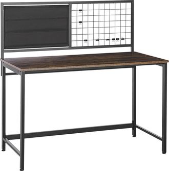 Beliani Escritorio De Madera Oscura Acero Negro 118 X 60 Cm Tablero De Part&iacute;culas Oficina En Casa Panel De Notas Vince