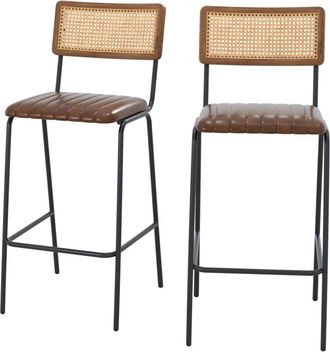 Rendez-Vous Déco Rendez-vous Déco - Set de 2 sillas de bar en enea y cuero marrón 76 cm - Arsène