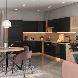 Vicco Cocina Esquinera Fame-line, Rayas Negras/roble Dorado, 347 X 257 Cm, Et Antracita, Vicco