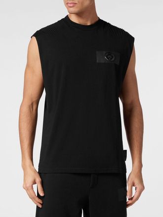 Plein Sport Canotta slim fit in cotone con profili e logo a contrasto