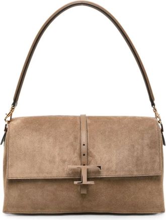 Tod's Tassen, Dames, Bruin, ONE Size, Leer, T Timeless leren schoudertas