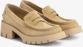 Pedro Garcia Midi heel loafer in beige suede | Tady | Fall winter 25 | PEDRO GARCIA