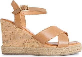 Sole Womens Ldn Brita Wedge Sandals - Tan Leather - Size UK 6.5