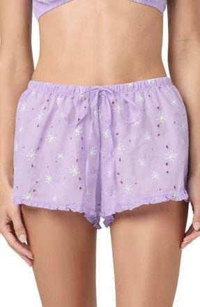 Florence By Mills Eyelet Tie Waist Organic Cotton Shorts in Lavender/Green at Nordstrom Rack, Size Xx-Small