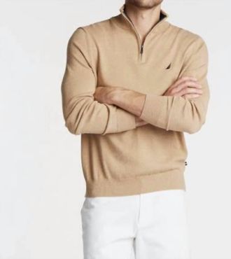 Nautica Pullover 1/4 Zip Sweater In Beige