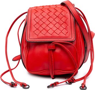 Bottega Veneta Pre-owned Womens Leather Woven Backpack - Red - One Size