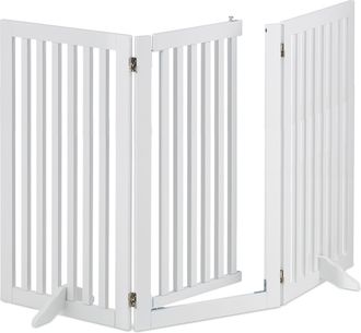 Relaxdays Relaxdays - Barrera Seguridad Perro, Valla Protectora Con Puerta, Para Escaleras, 92x154cm, Plegable, Sin Taladrar, Blanco