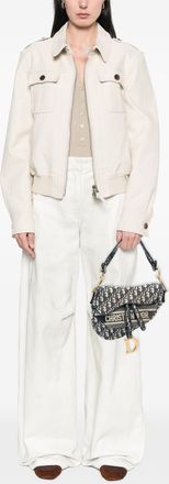 Dior Pre-owned Womens Oblique Embroidered Canvas Saddle Bag - White Textile - One Size