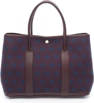 Herm&egrave;s Bordeaux Navy Canvas Negonda Leather Handbag Tote Bag (Pre-Owned)