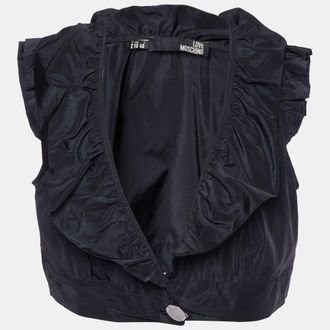 Love Moschino Black Synthetic Ruffled Sleeveless Cropped Shrug