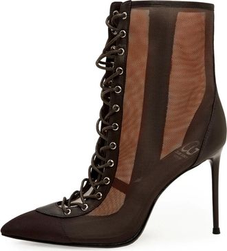 Cesare Gaspari Schoenen, Dames, Bruin, 39 EU, Sheer Lace-Up Stiletto Enkellaarsjes