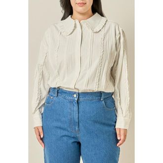 English Factory Pintucked and Ruffled Detail Shirt in White at Nordstrom, Size 2X