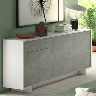 Dmora Aparador Agrifoglio, Aparador De Sal&oacute;n, Buffet De Sal&oacute;n Con 3 Puertas Y 1 Caj&oacute;n, 100% Made In Italy, 170x42h78 Cm, Blanco Y Cemento, Con Embalaje Refo