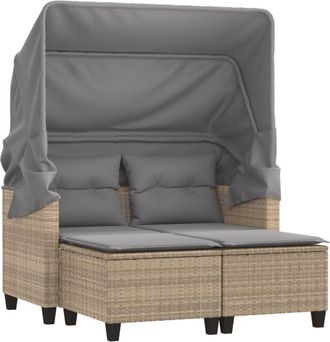 vidaXL Sof&aacute; De Jard&iacute;n 2 Plazas Con Toldo Y Taburetes Rat&aacute;n Pe Beige Vidaxl