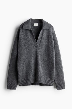 H&M Feinstrickpullover mit Kragen - Dunkelgraumeliert