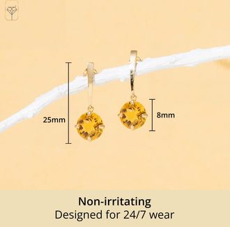 MAX + STONE 14k Yellow or White Gold 8mm Solitaire Gemstone Round Drop Dangle Earrings