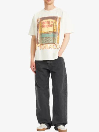 Rhude Mens Hotel di Monaco T-Shirt in Ivory
