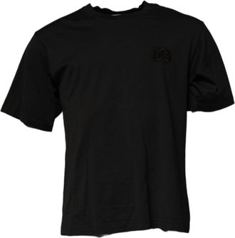 Dolce & Gabbana Mens Black Dg Logo Cotton Crew Neck T-Shirt