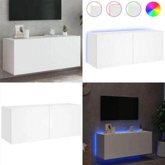 vidaXL Mobile TV a Parete con Luci LED Bianco 100x35x41 cm - TV mobile - Luci LED RGB