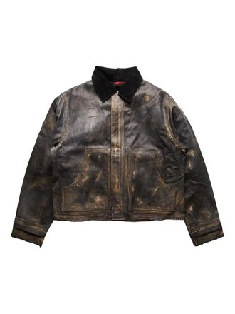 424 Leren jack met gewassen effect - Bruin