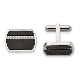 Diamond2Deal Stainless Steel Polished Black Carbon Fiber Inlay Cufflinks