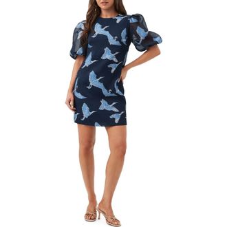 Trina Turk Ringo Puff Sleeve Crane Dress in Ink Multi at Nordstrom, Size 10
