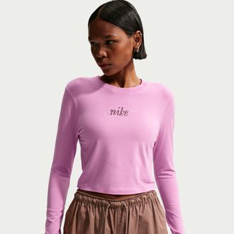 Nike Womens Nike Sportswear Slim Long-Sleeve T-Shirt in Purple | IH7688-503