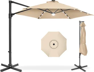 Best Choice Products 10ft 360&deg; Rotating Cantilever Easy Auto Open Patio Umbrella w/ Solar LED Lights