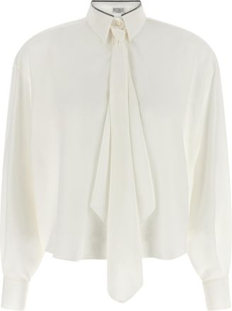 Brunello Cucinelli White Silk Womens Blouse