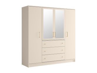 Vente-Unique Armario 4 puertas y 3 cajones - Con espejos - L196 cm - Beige y dorado - LIZANDRO
