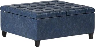 Simpli Home Harrison 36In Transitional Square Coffee Table Storage Ottoman