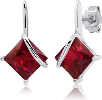 MAX + STONE 925 Sterling Silver 7mm Princess Cut Gemstone Square Drop Dangle Earrings