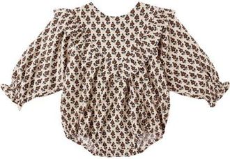 Rylee + Cru Winnie Harvest Floral Print Linen Blend Bubble Romper in Antique at Nordstrom, Size 6-12M