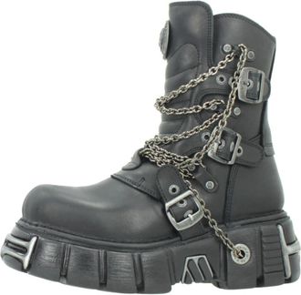 New Rock Metallic Enkellaarzen - Dames - Enkellaarsjes - Zwart - 40 EU - Leer - Schoenen