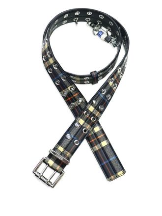 Ganni double-eyelet check belt - Black