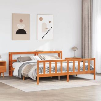 vidaXL Estructura Cama Con Cabecero Madera Pino Marr&oacute;n Cera 180x200 Cm Vidaxl