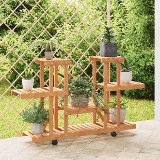 Berkfield Home Flower Stand with Wheels 110x25x78 cm Solid Wood Fir in Brown | Size: 110 x 25 x 78 cm