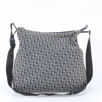 Dior Navy Leather Canvas Messenger Bag Shoulder Bag (Pre-Owned)