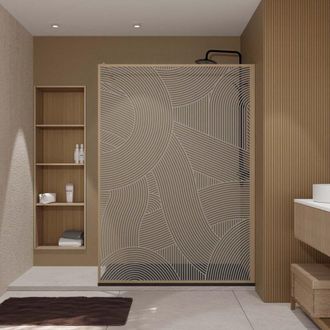 Aurlane Parete Doccia Serigrafata Curva 140x200 cm - Alluminio Effetto Legno - Vetro 6 mm - HINATA