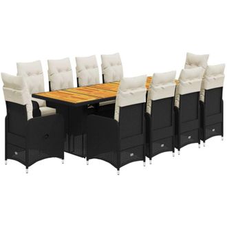 vidaXL Set De Mesa Y Sillas De Jard&iacute;n Y Cojines 11 Pzas Rat&aacute;n Pe Negro Vidaxl