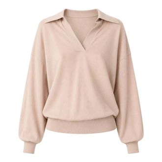 Meimeij Polo met lange mouwen - Dames - Truien - Beige - Maat: S Katoen