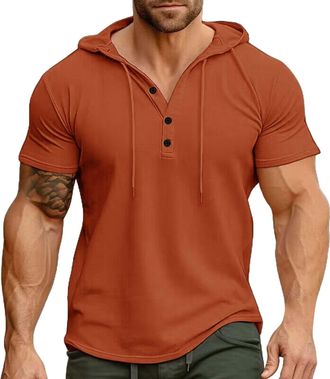 Generic Hoodie Shirt Mens Shortsleeves Sports Shirts 3 Button Down Sweatshirts Solid Color Lightweight Shiteshirts Quick-Drying Gym Blouses Breathable Comfort